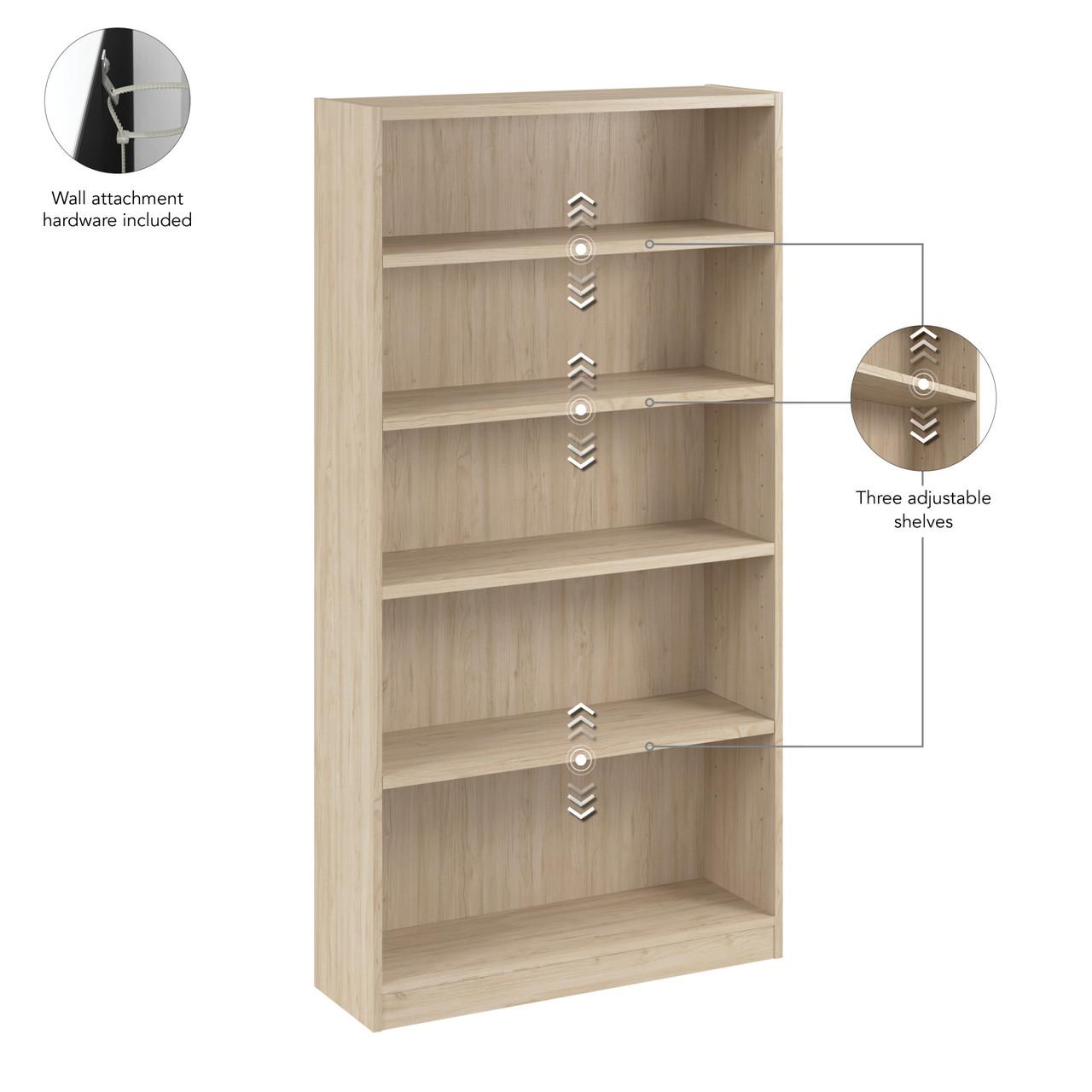  Bush Business Furniture Vista Tall 5 Shelf Bookcase In Natural Elm 