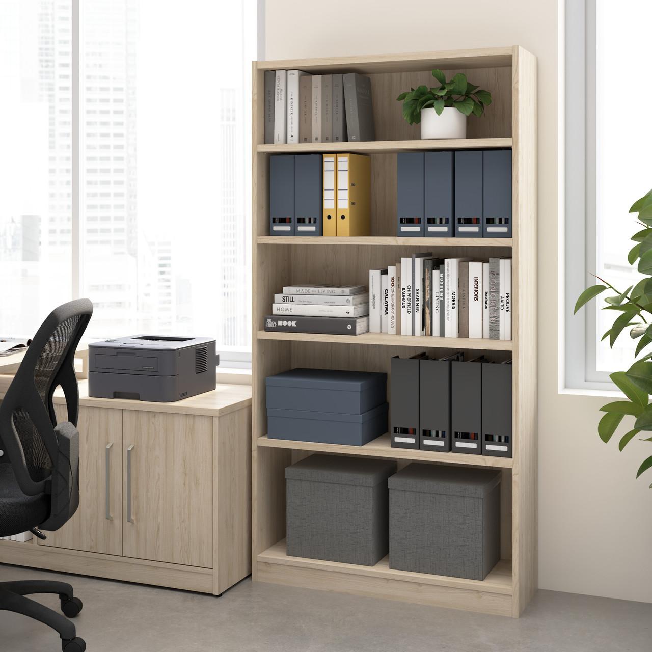  Bush Business Furniture Vista Tall 5 Shelf Bookcase In Natural Elm 