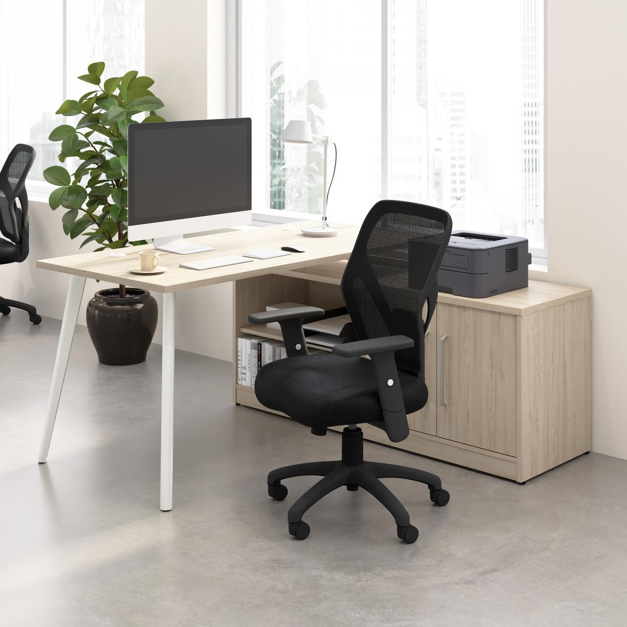  Bush Business Furniture Vista 60W L Shaped Desk with Splayed Metal Legs and Low Storage Cabinet 
