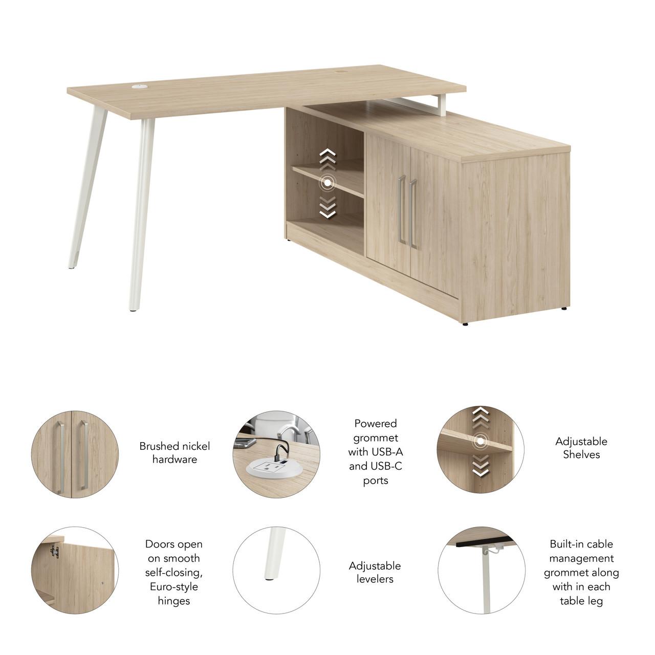  Bush Business Furniture Vista 60W L Shaped Desk with Splayed Metal Legs and Low Storage Cabinet 