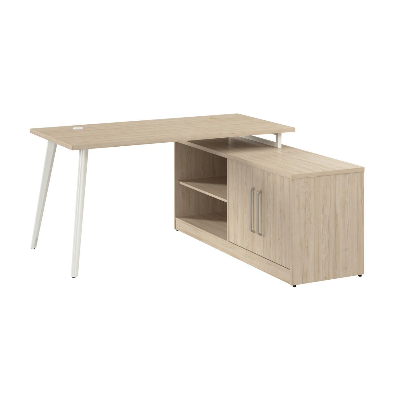  Bush Business Furniture Vista 60W L Shaped Desk with Splayed Metal Legs and Low Storage Cabinet 