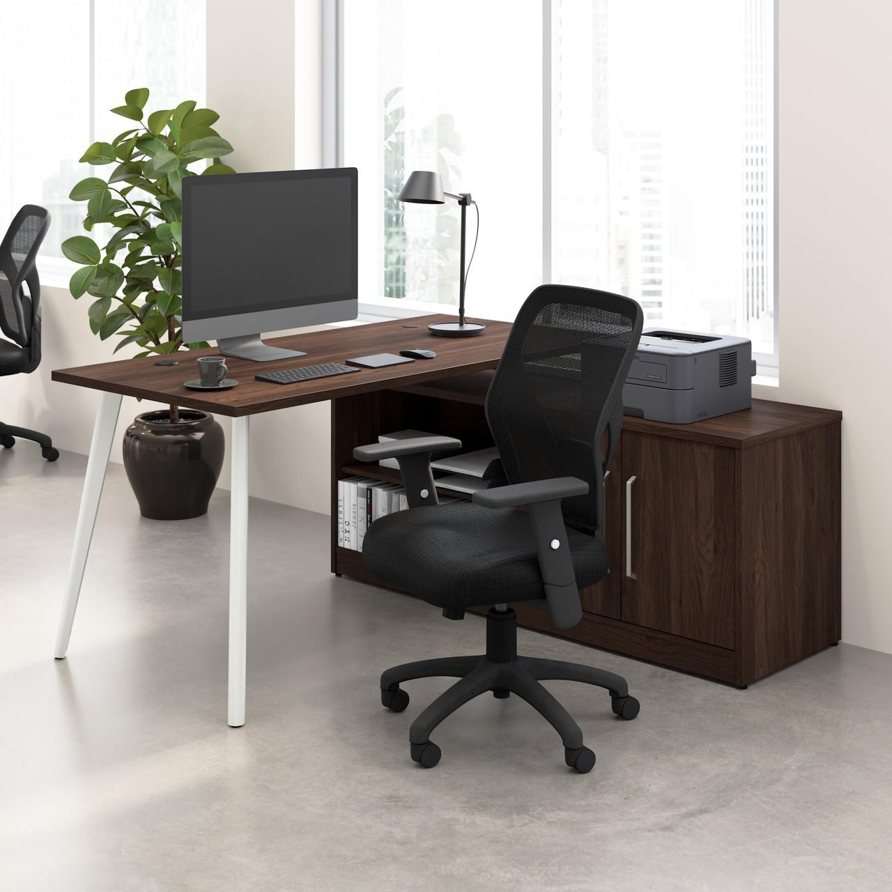  Bush Business Furniture Vista 60W L Shaped Desk with Splayed Metal Legs and Low Storage Cabinet 