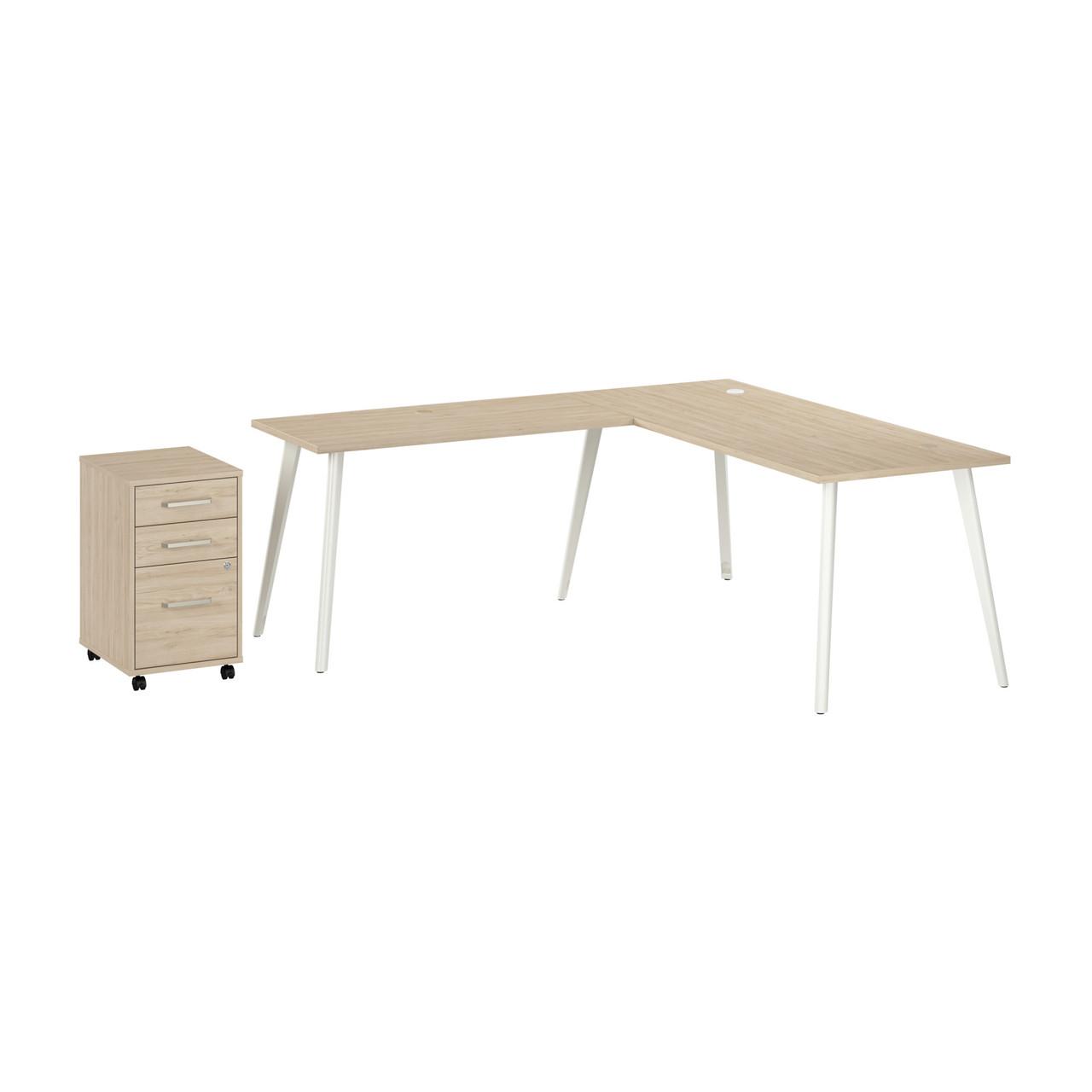  Bush Business Furniture Vista 72W L Shaped Desk with Splayed Metal Legs and Mobile File Cabinet 