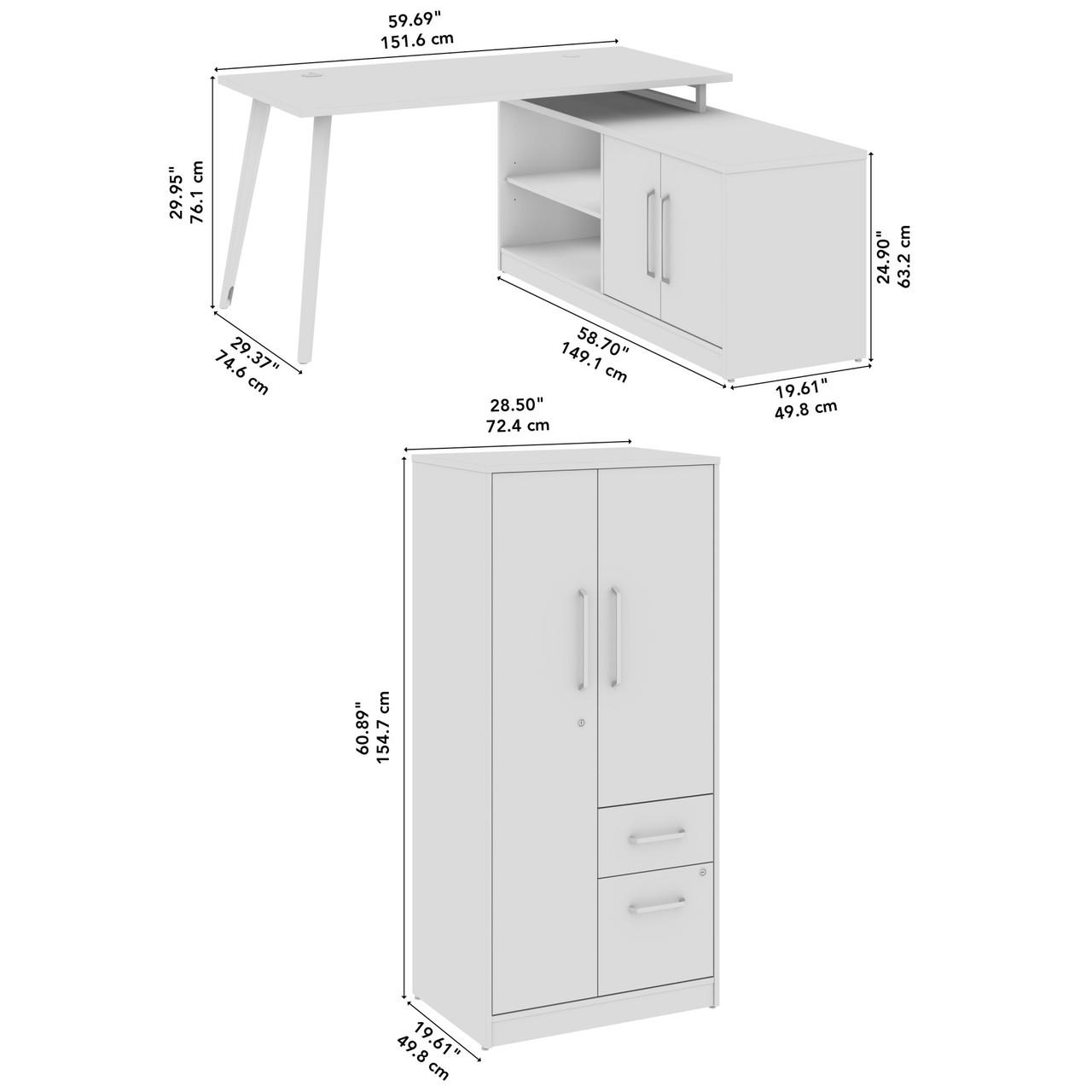  Bush Business Furniture Vista 60W L Shaped Desk with Metal Legs, Low Storage Cabinet, and Wardrobe 