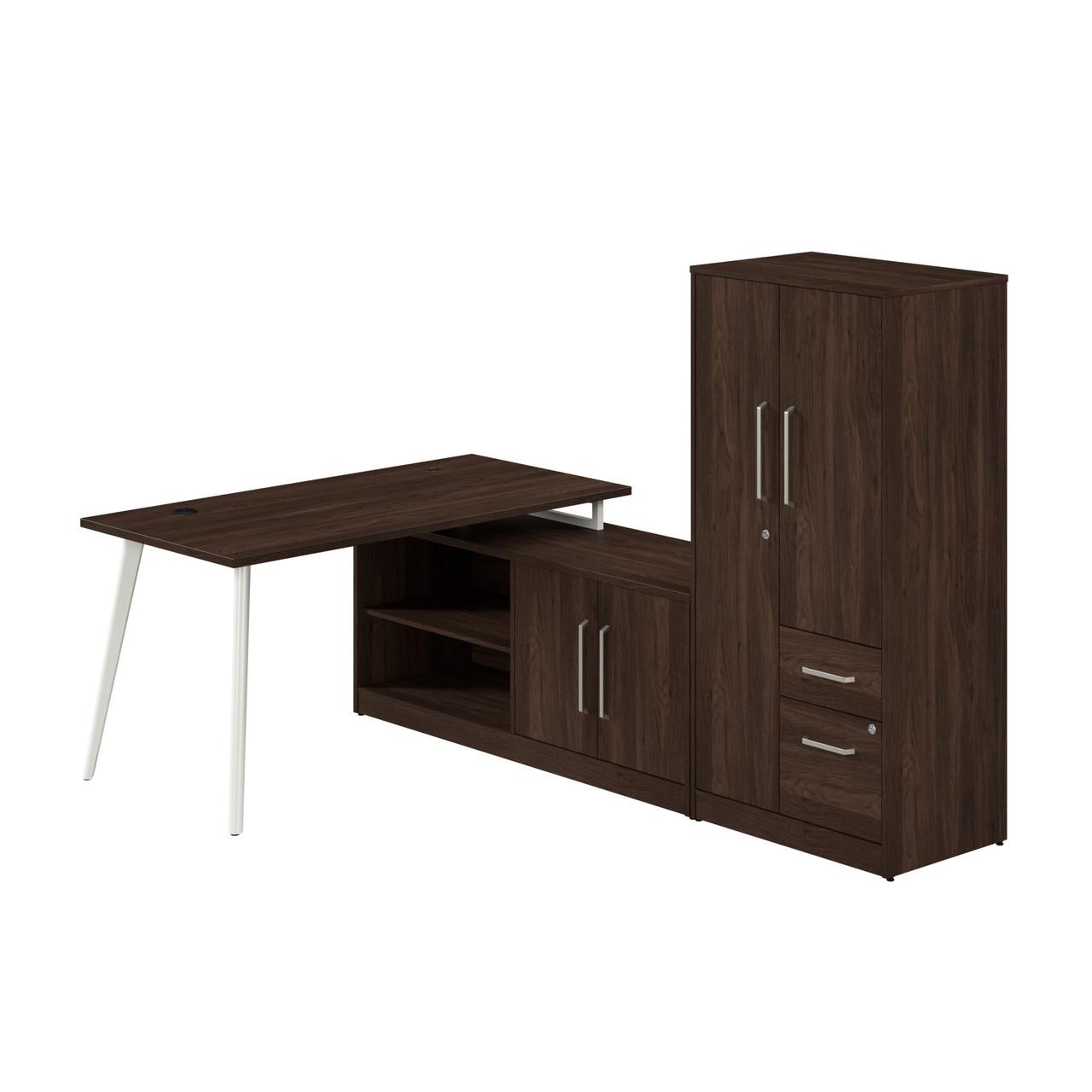  Bush Business Furniture Vista 60W L Shaped Desk with Metal Legs, Low Storage Cabinet, and Wardrobe 
