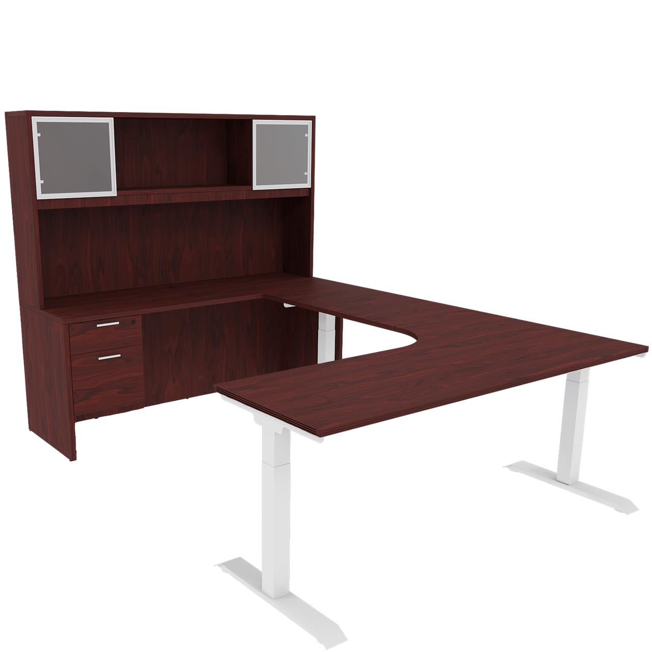  i5 Industries iRize 72"W Height Adjustable Executive U-Desk with Glass Door Hutch 