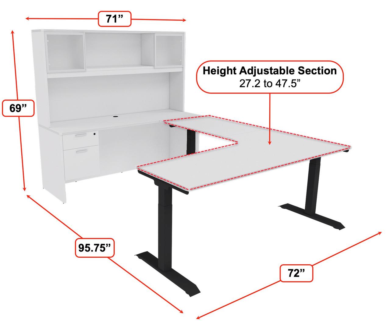  i5 Industries iRize 72"W Height Adjustable Executive U-Desk with Glass Door Hutch 
