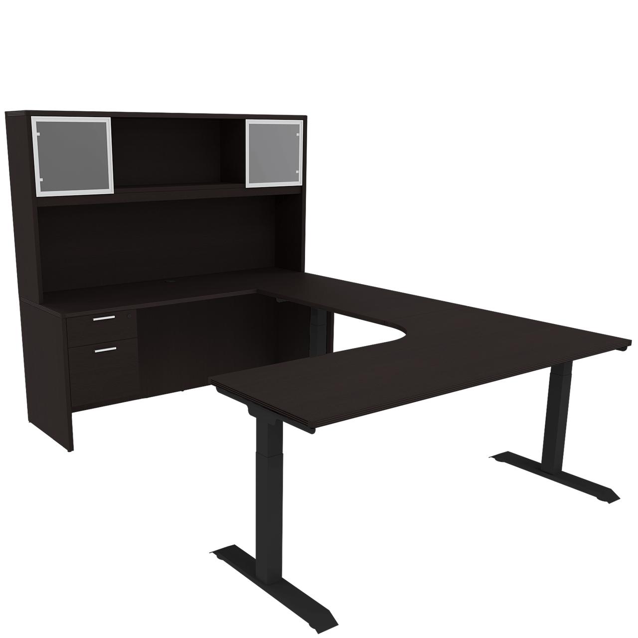  i5 Industries iRize 72"W Height Adjustable Executive U-Desk with Glass Door Hutch 