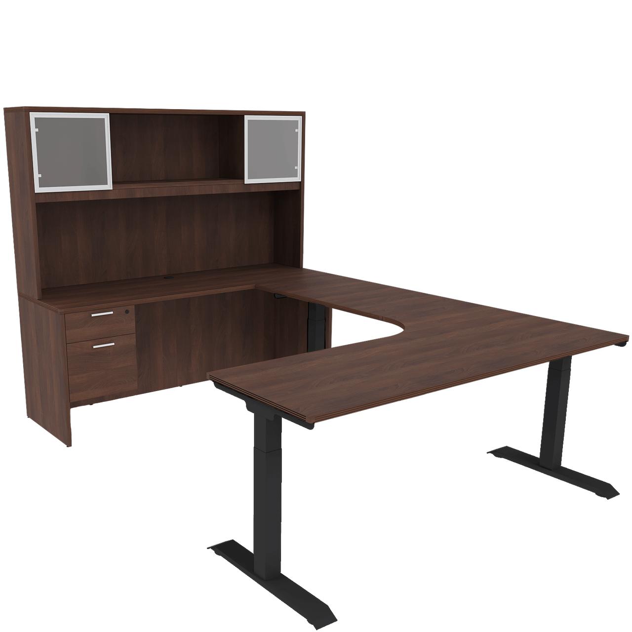  i5 Industries iRize 72"W Height Adjustable Executive U-Desk with Glass Door Hutch 