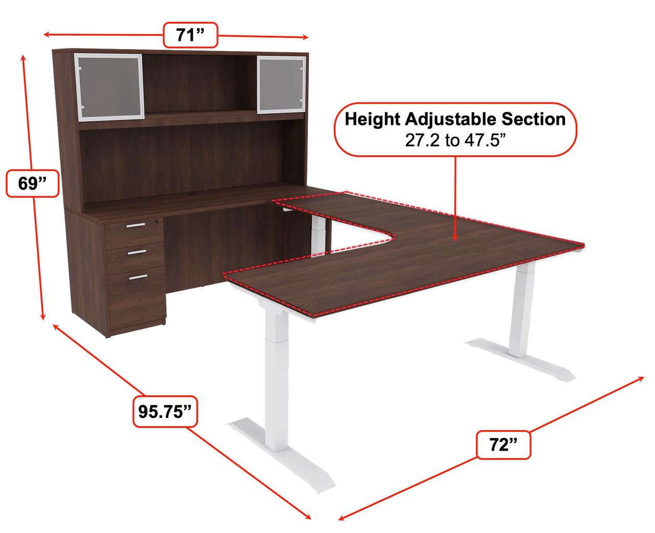  i5 Industries iRize 72"W x 95.75"D Height Adjustable U-Desk with Glass Door Hutch 