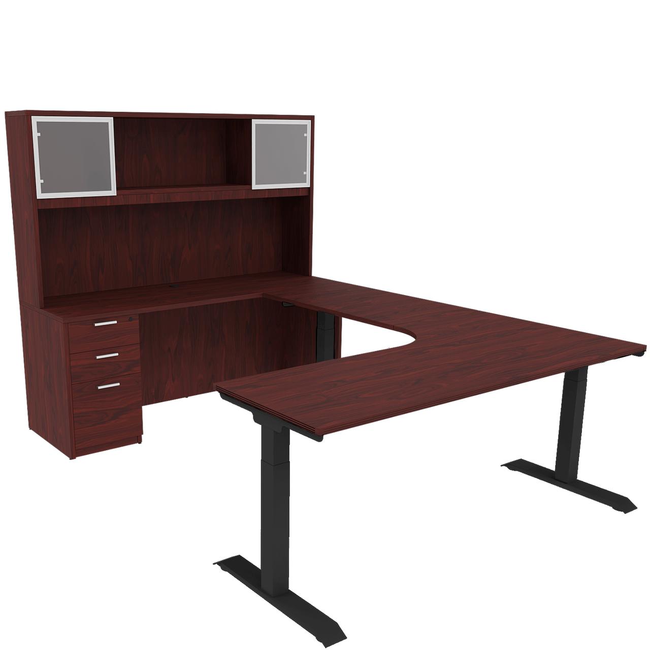  i5 Industries iRize 72"W x 95.75"D Height Adjustable U-Desk with Glass Door Hutch 