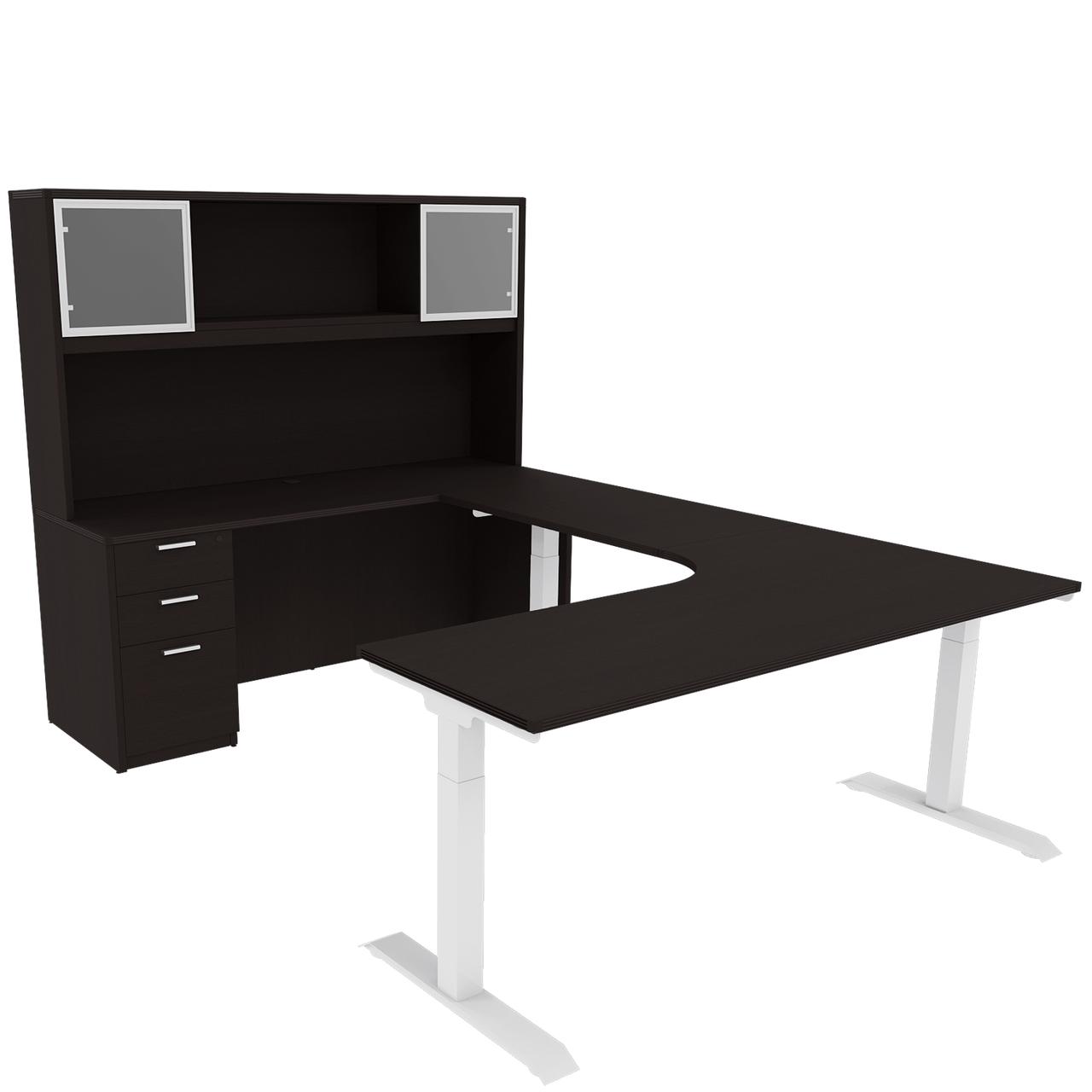  i5 Industries iRize 72"W x 95.75"D Height Adjustable U-Desk with Glass Door Hutch 