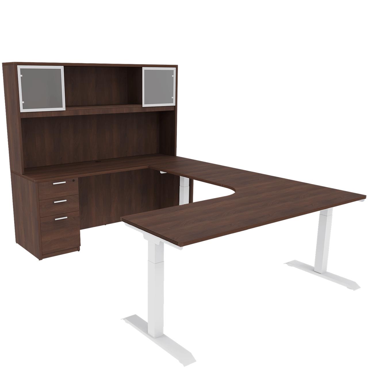  i5 Industries iRize 72"W x 95.75"D Height Adjustable U-Desk with Glass Door Hutch 