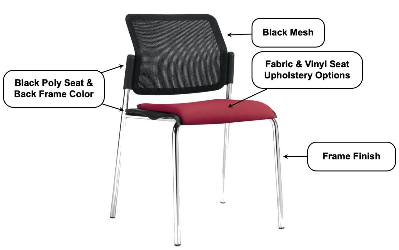 Global Total Office Global Sonic Armless Mesh Back Stacking Chair with Upholstered Seat 6509MB