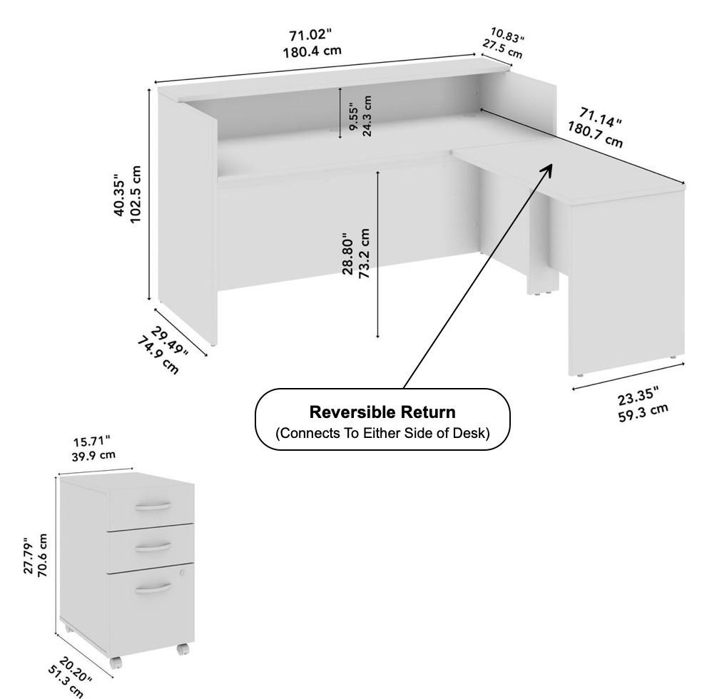  Bush Business Furniture Arrive 72W x 72D L Shaped Reception Desk with Shelf and Mobile File Cabinet 