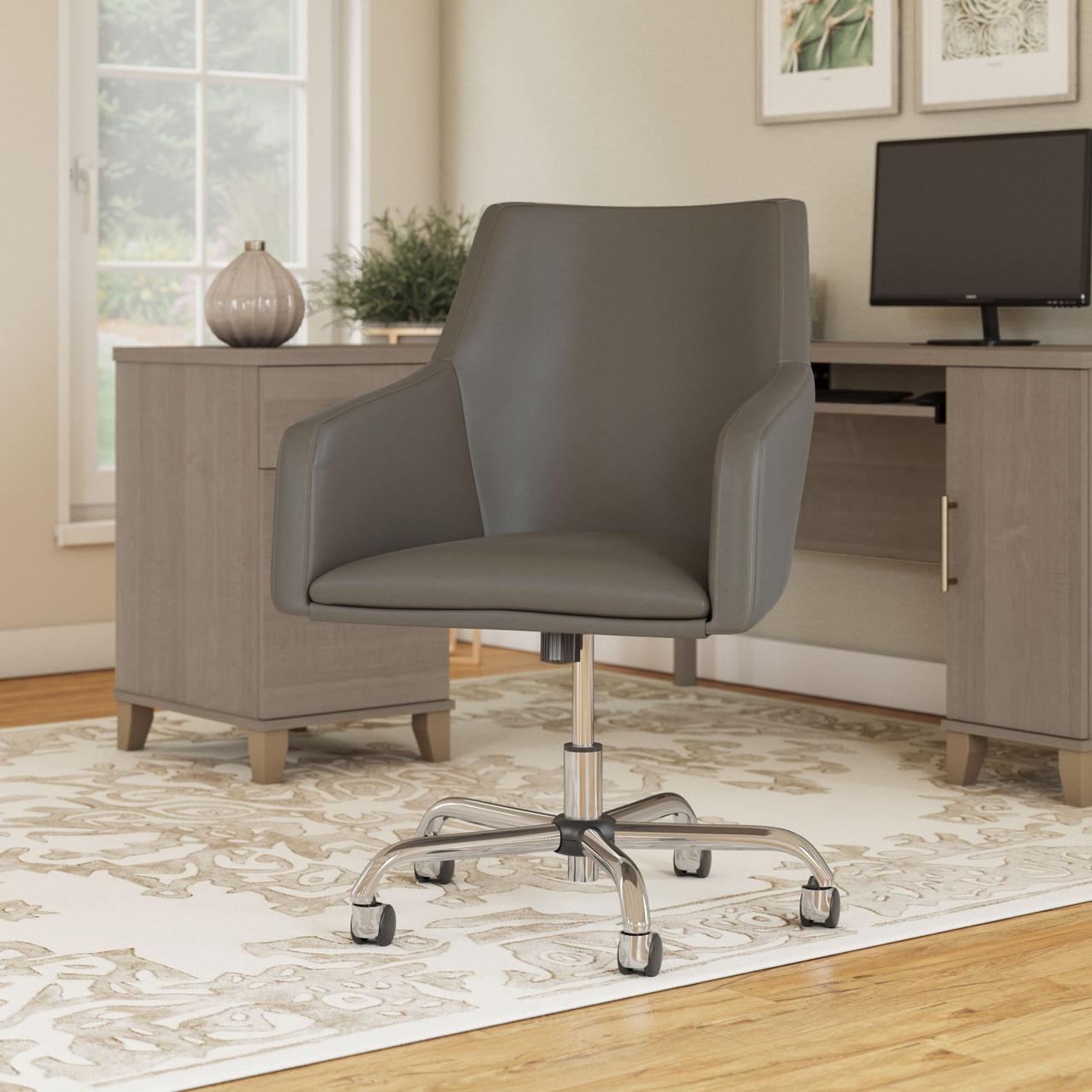  Bush Business Furniture Echo Mid Back Leather Box Chair in Washed Gray 