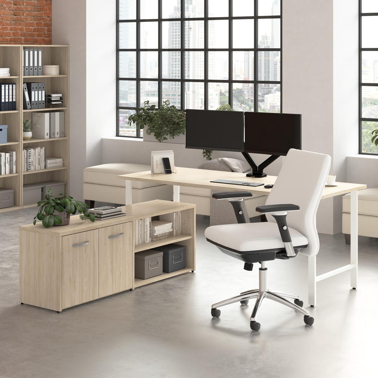  Bush Business Furniture Hustle 72W x 30D Computer Desk and Low Storage Cabinet with Doors and Shelves 