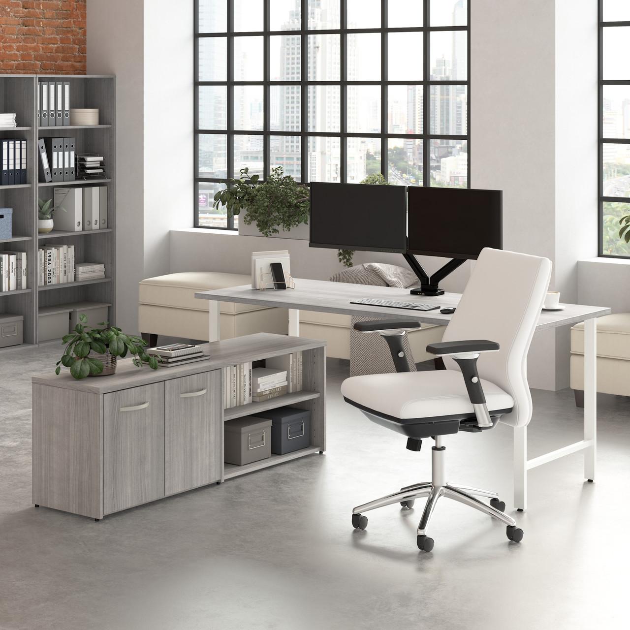  Bush Business Furniture Hustle 72W x 30D Computer Desk and Low Storage Cabinet with Doors and Shelves 