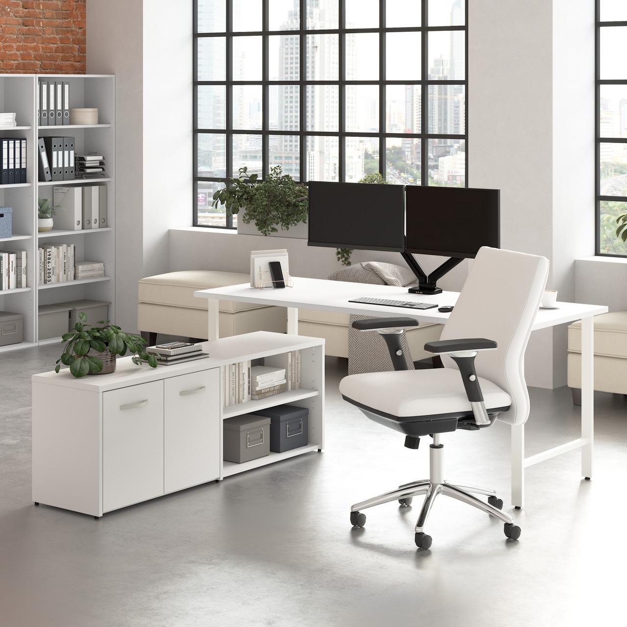  Bush Business Furniture Hustle 72W x 30D Computer Desk and Low Storage Cabinet with Doors and Shelves 