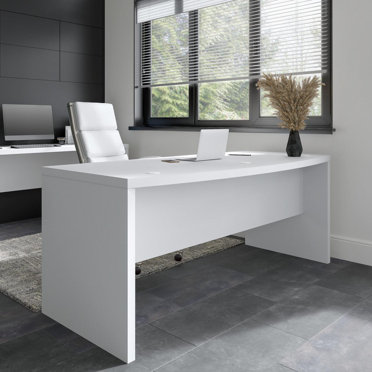  Bush Business Furniture Echo 72W Bow Front Desk in Pure White 