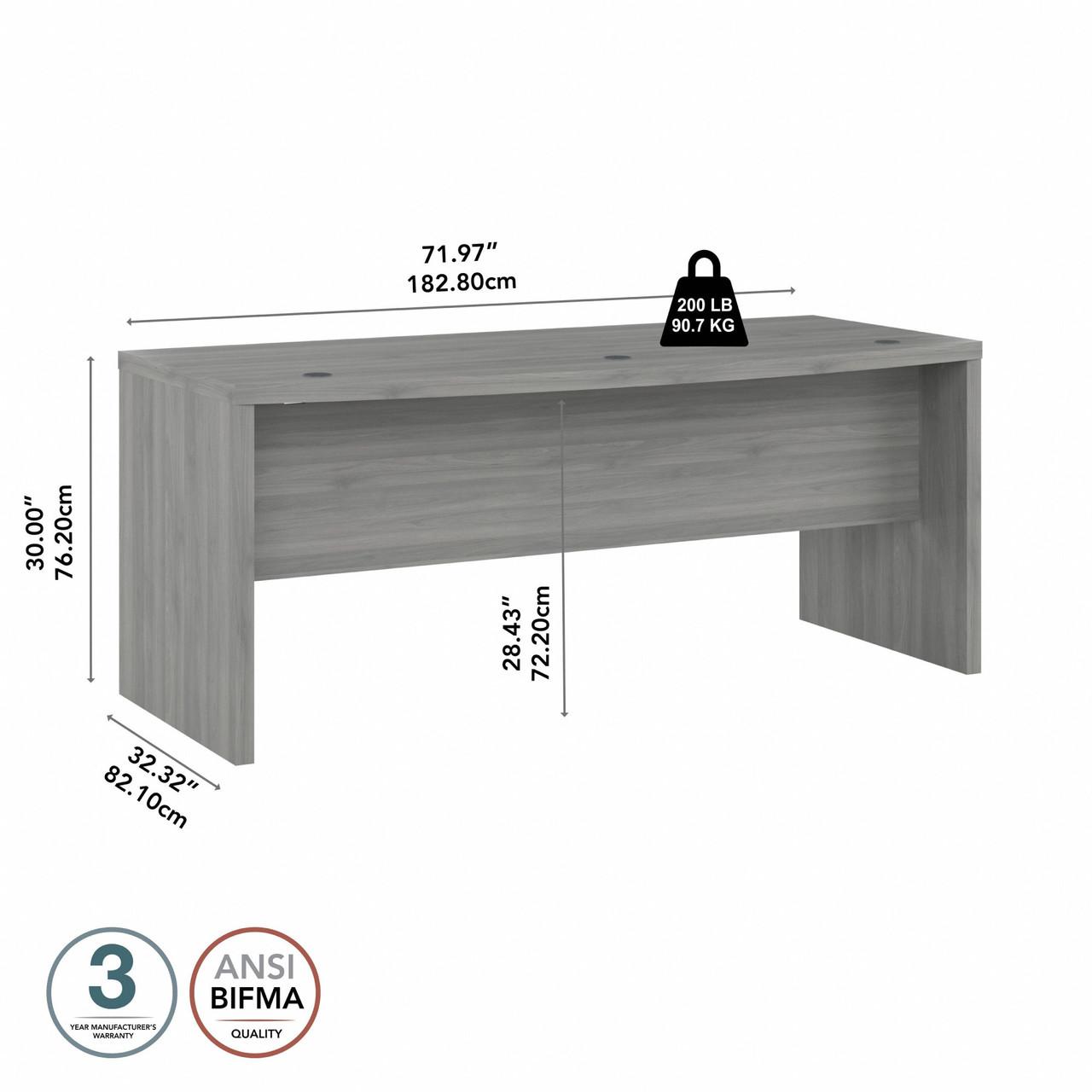  Bush Business Furniture Echo 72W Bow Front Desk in Modern Gray 