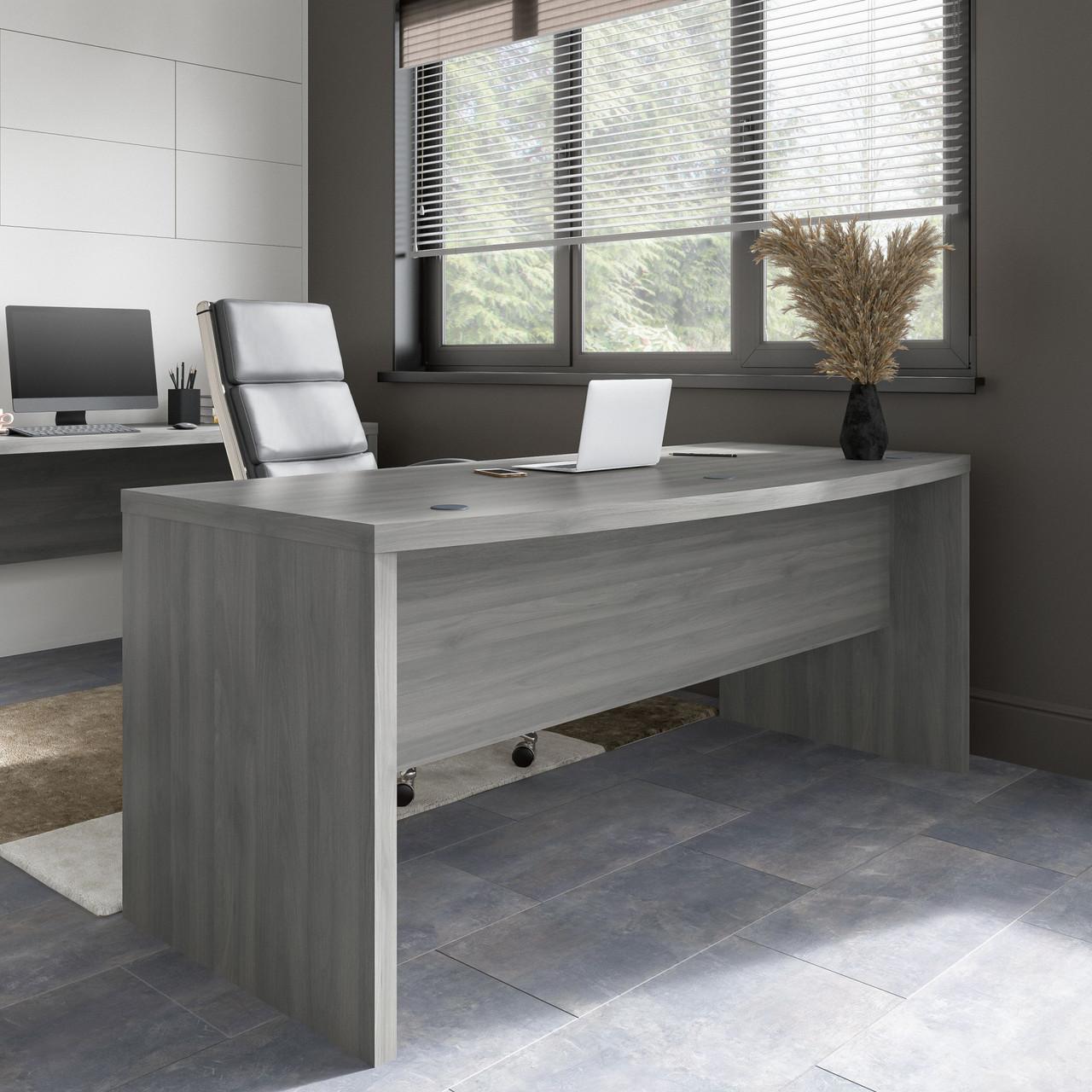  Bush Business Furniture Echo 72W Bow Front Desk in Modern Gray 
