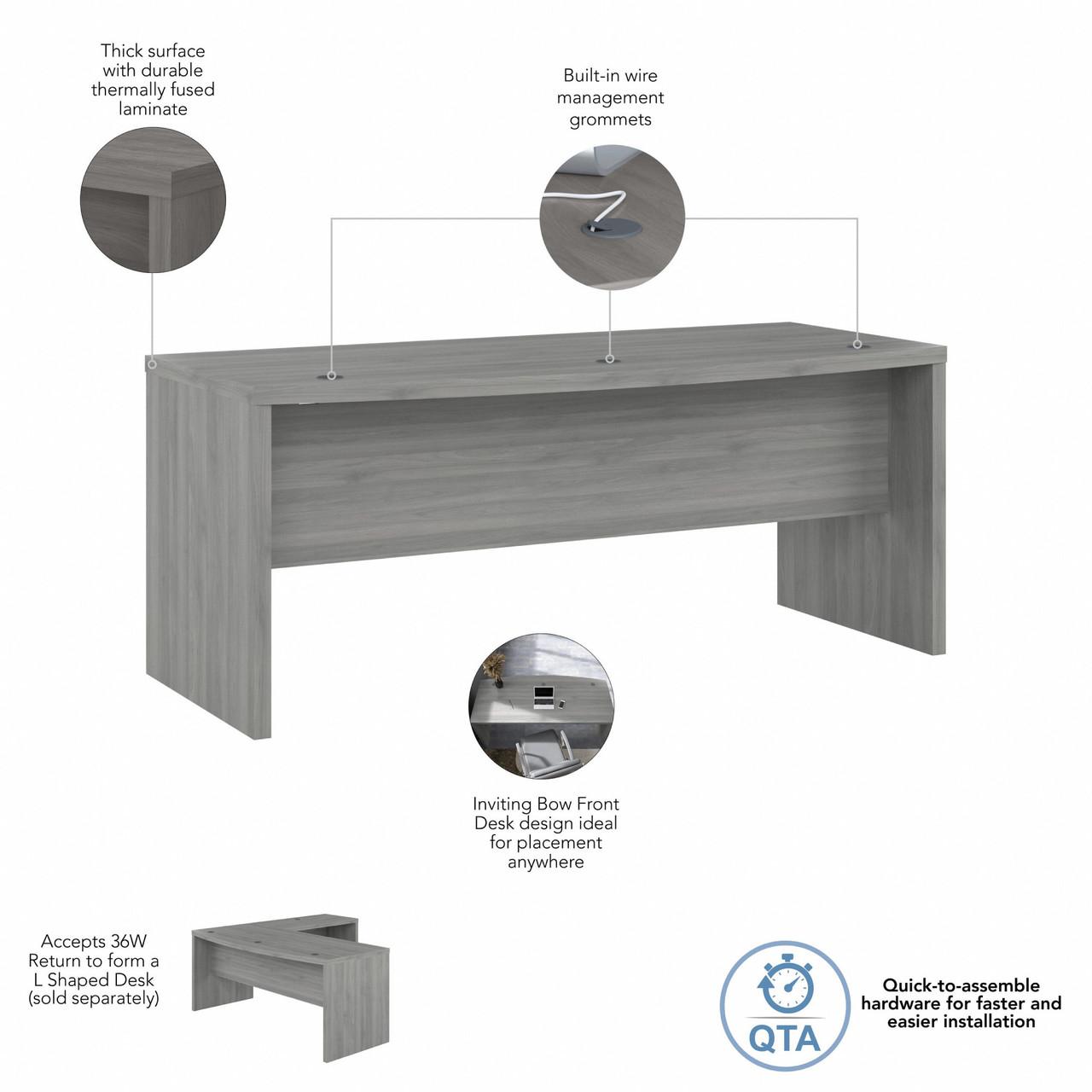  Bush Business Furniture Echo 72W Bow Front Desk in Modern Gray 