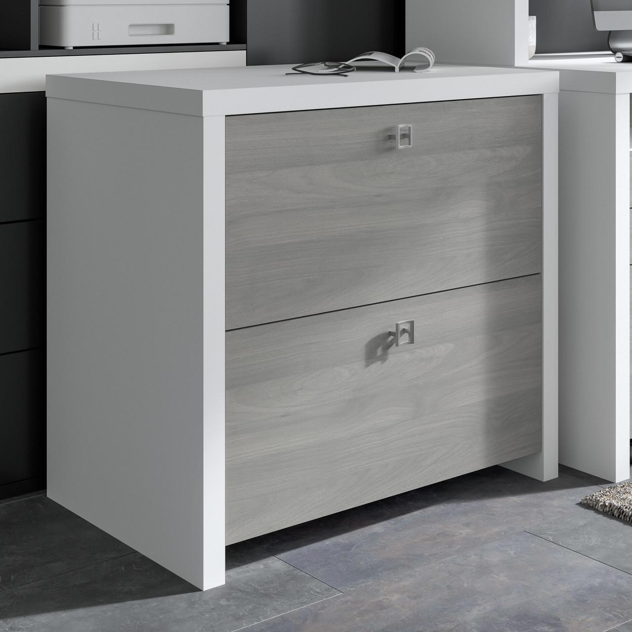  Bush Business Furniture Echo Lateral File Cabinet in Pure White and Modern Gray 