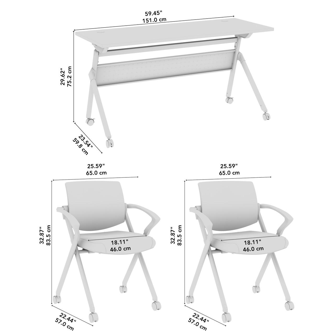  Bush Business Furniture Envision 60W Training Table with Powered Grommets and 2 Chairs with Arms 