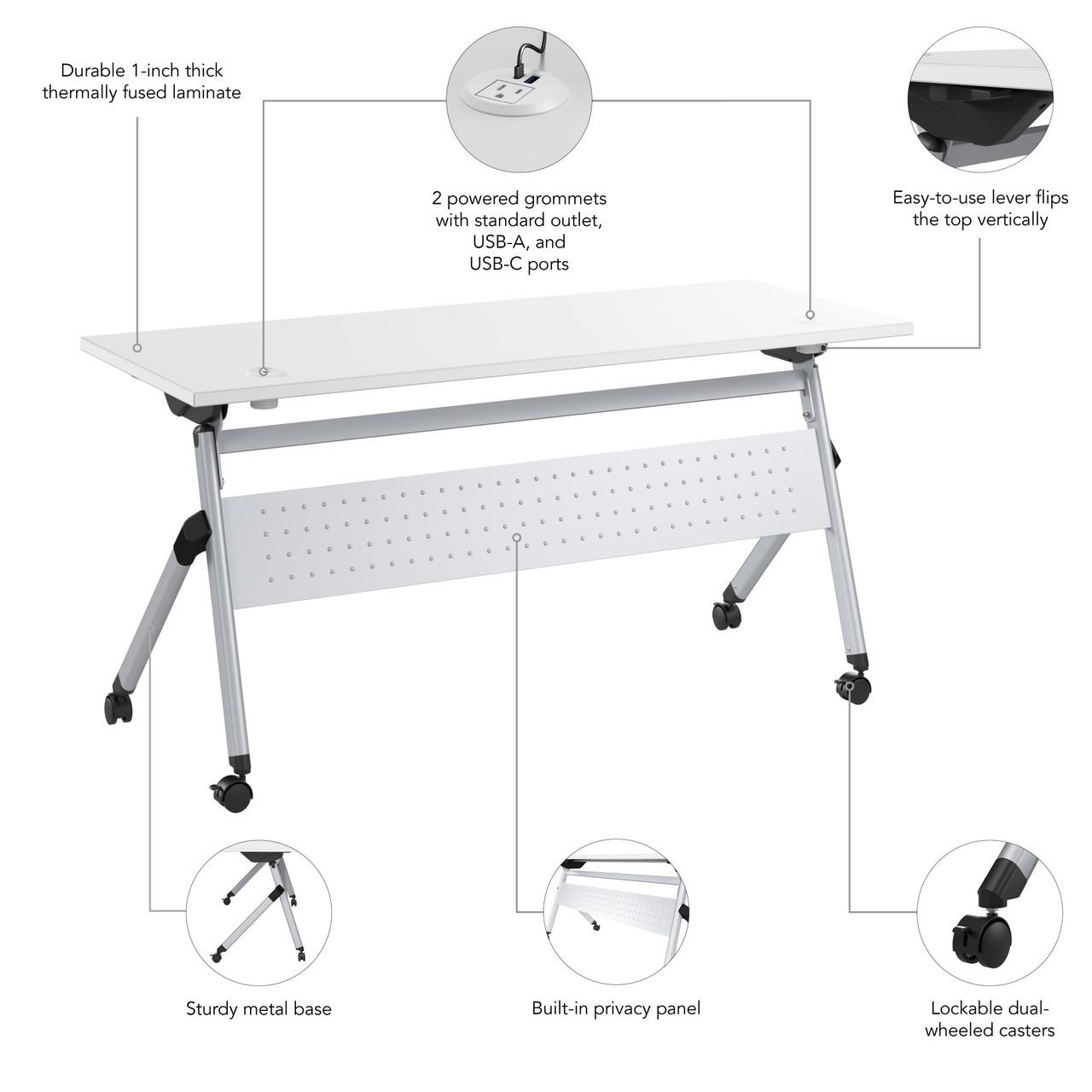  Bush Business Furniture Envision 60W Folding Training Table with Powered Grommets 