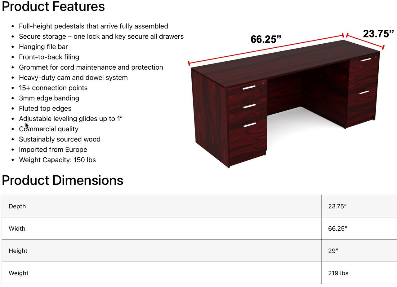  i5 Industries Kai 24x66 Double Pedestal Credenza C2466-6 