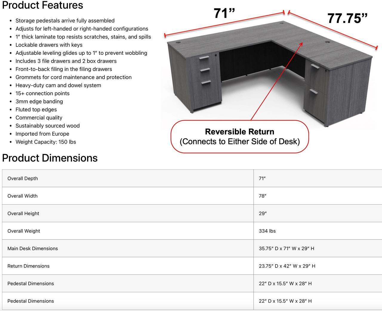  i5 Industries Kai Collection 71x78 Laminate L-Desk with Pedestals D7178P-7 