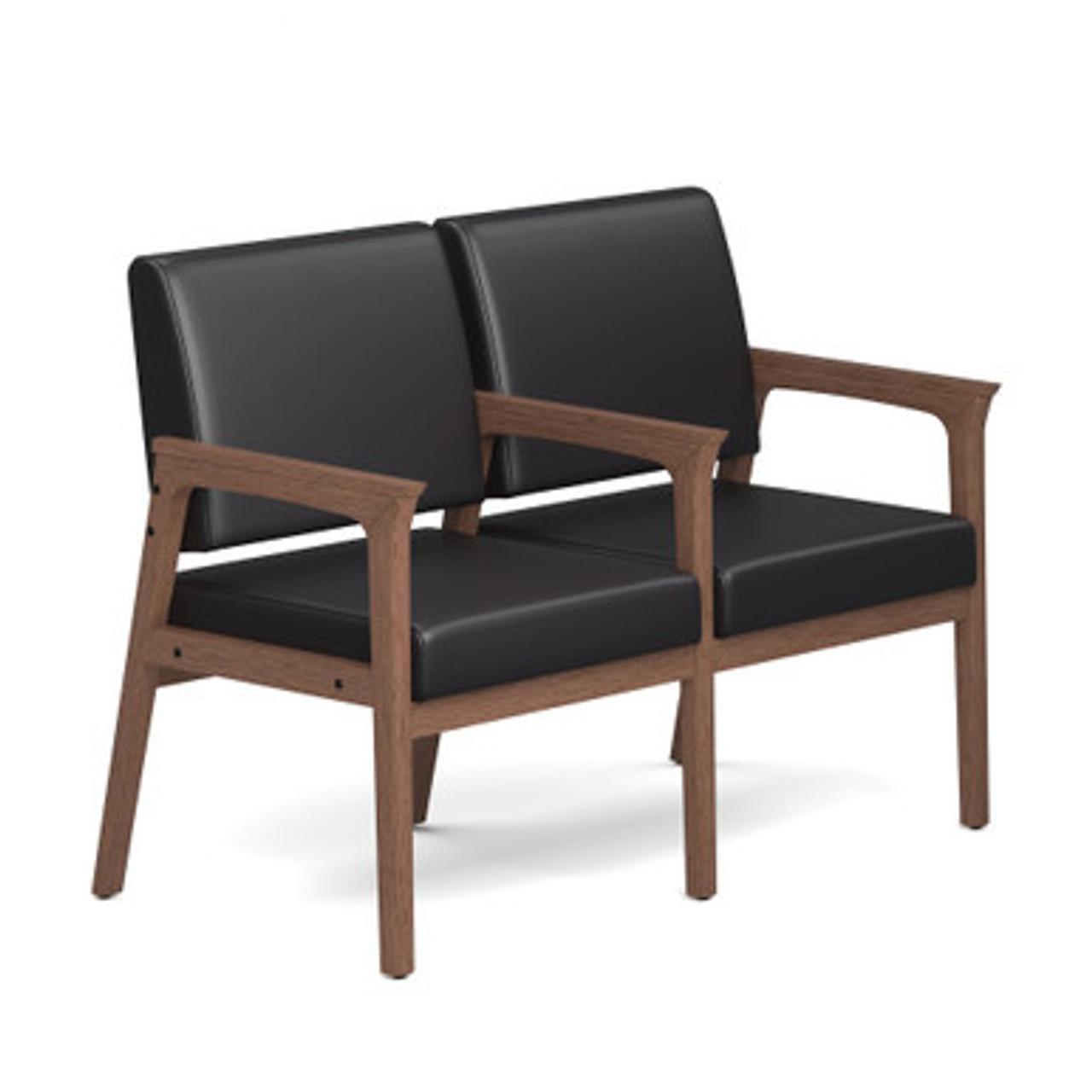 Office Source Aiden Wood Frame 2 Seat Reception Bench with Center