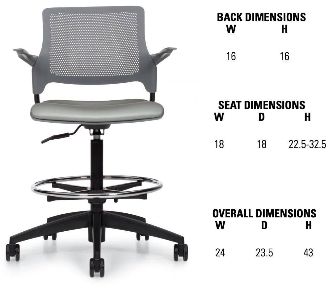 Global Total Office Global Stream Height Adjustable Task Stool with Arms and Upholstered Seat 2074APU 