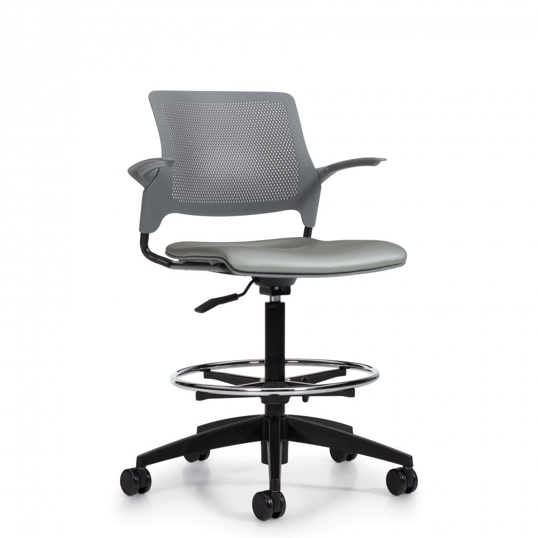Global Total Office Global Stream Height Adjustable Task Stool with Arms and Upholstered Seat 2074APU 