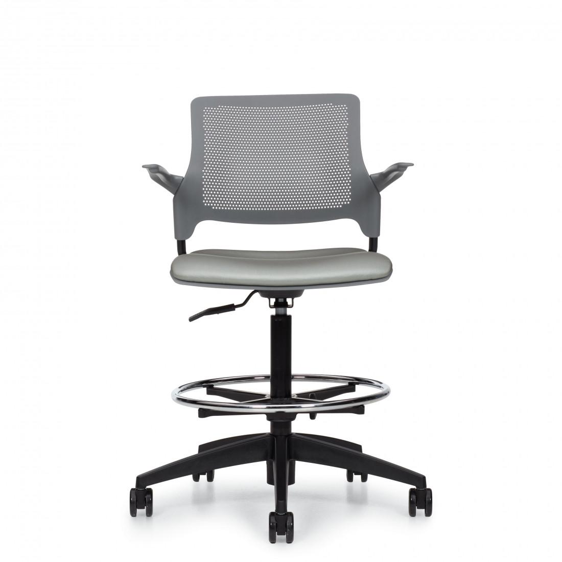 Global Total Office Global Stream Height Adjustable Task Stool with Arms and Upholstered Seat 2074APU 