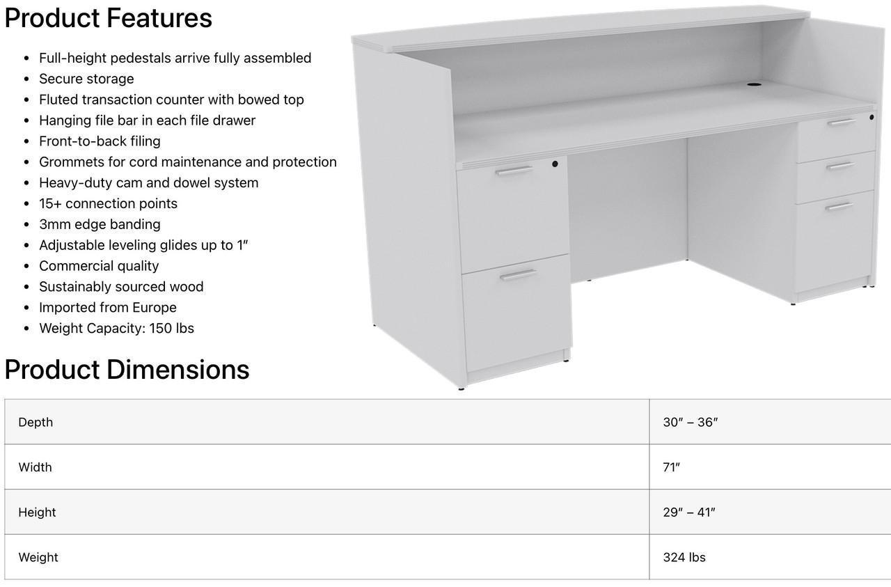  i5 Industries Kai 71"W Reception Desk with Multi-Purpose Filing and Storage Cabinet 