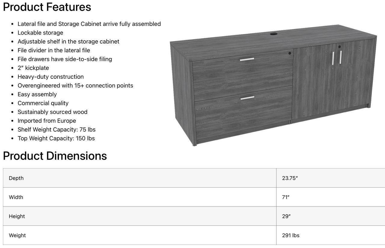  i5 Industries Kai 71"W Reception Desk with Multi-Purpose Filing and Storage Cabinet 