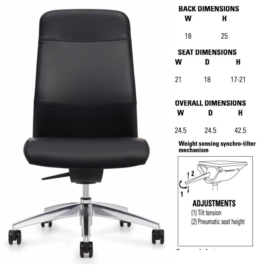 Global Total Office Global Include Series High Back Weight Sensing Synchro-Tilter Armless Chair IN30NHB 
