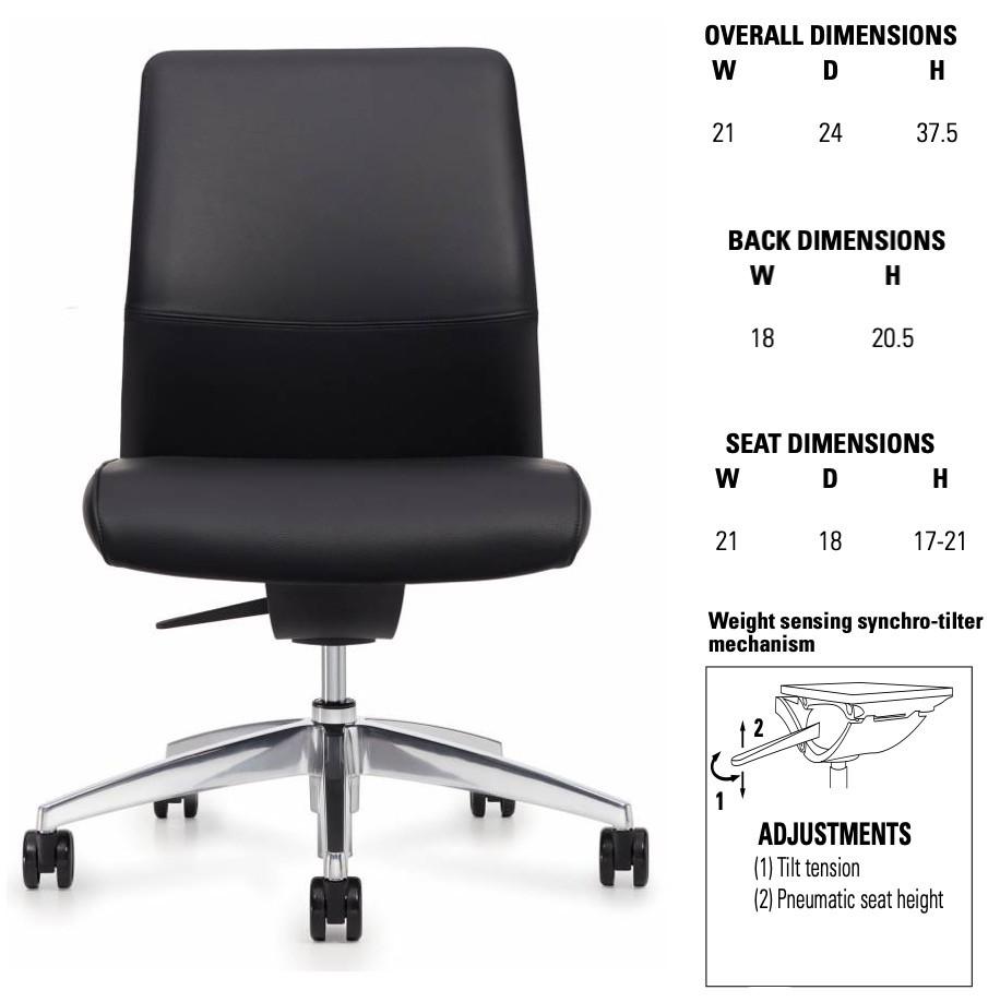 Global Total Office Global Include Series Mid Back Armless Weight Sensing Synchro-Tilter Office Chair IN30NMB 
