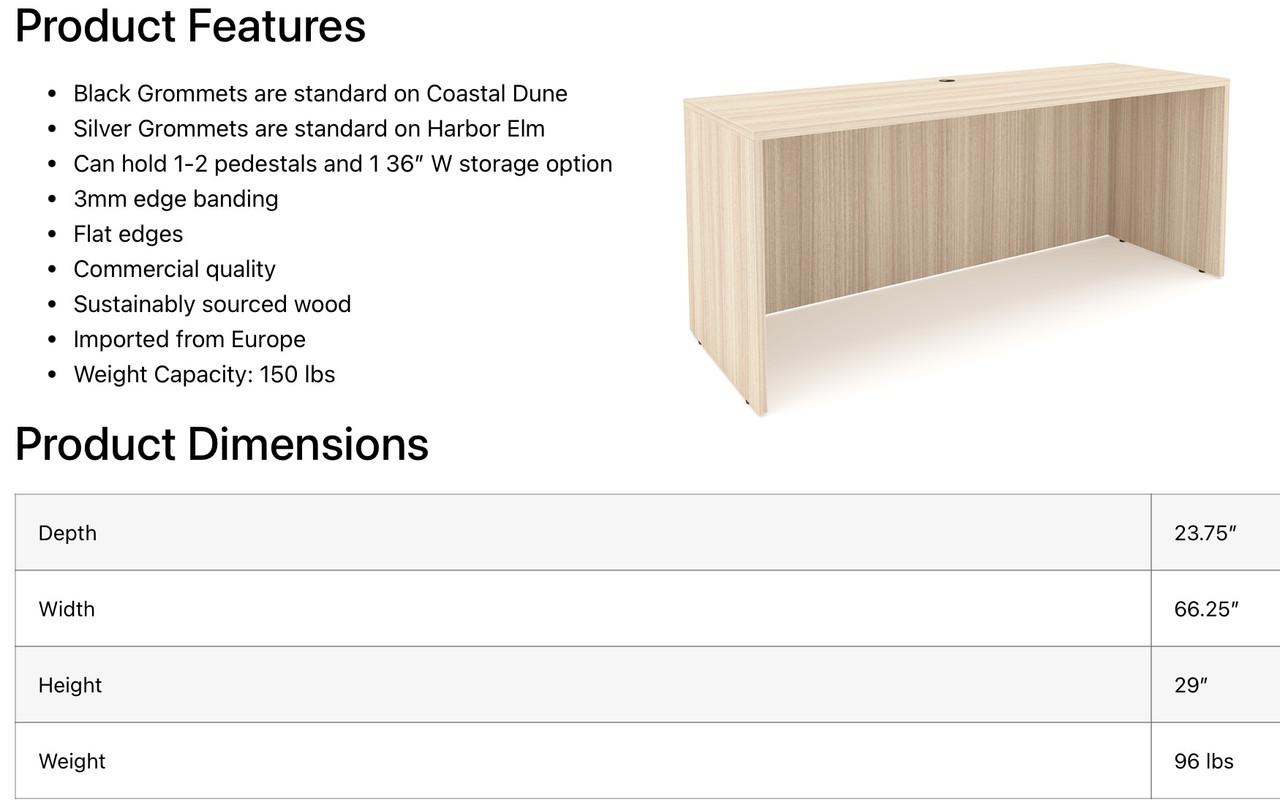  i5 Industries Rayne 24" x 66" Open Credenza Shell RN-C2466 