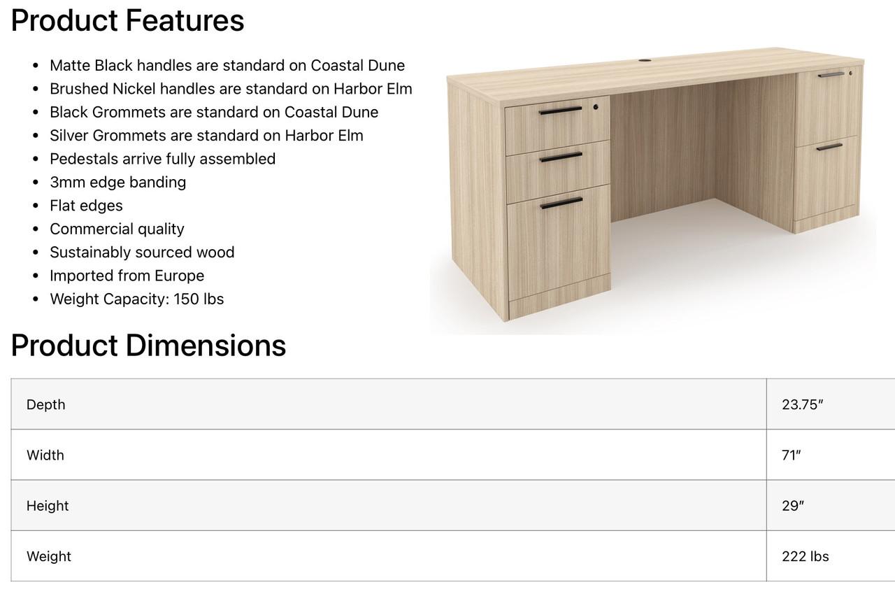  i5 Industries Rayne Collection 24"D x 71"W Dual Pedestal Credenza RN-C2471P-9 