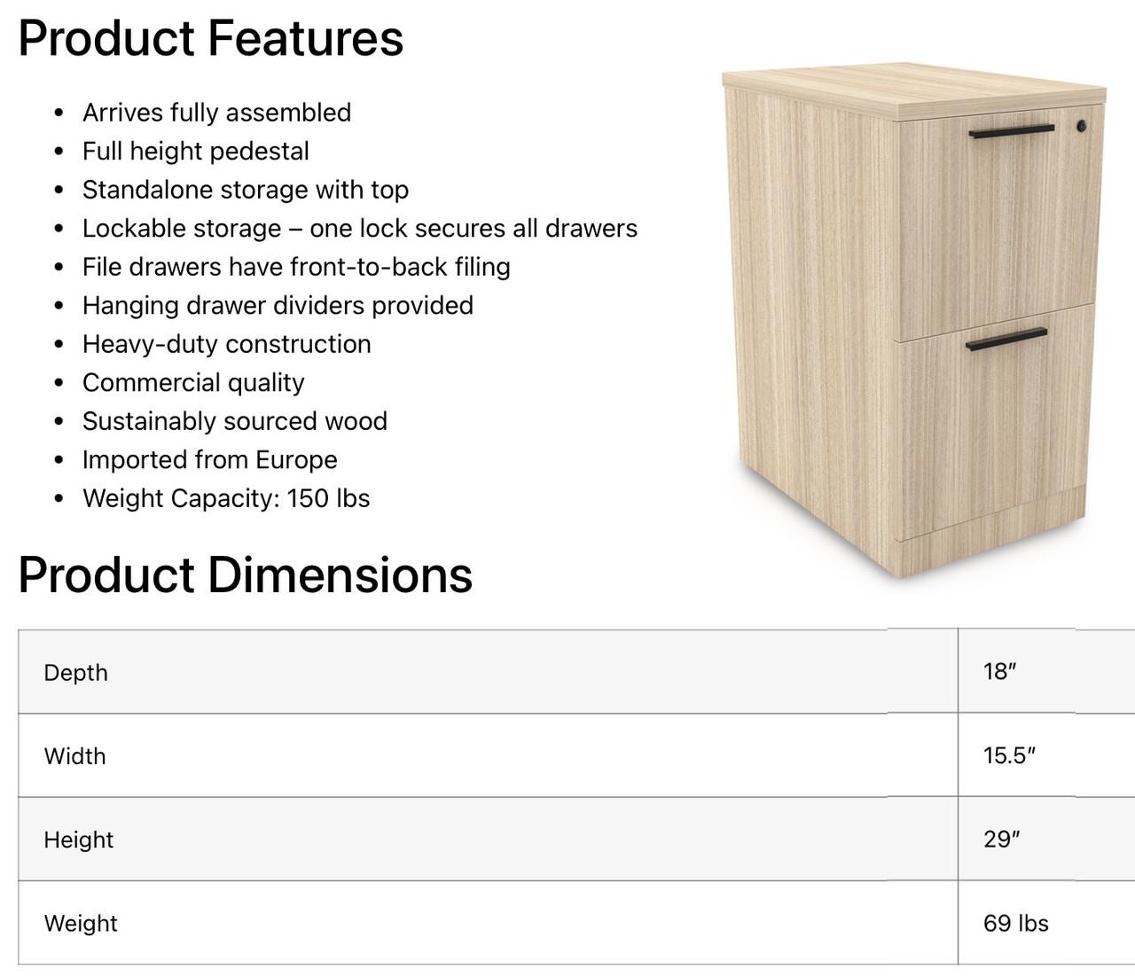  i5 Industries Rayne Freestanding File-File Drawer Storage Pedestal RN-FF24P-1 