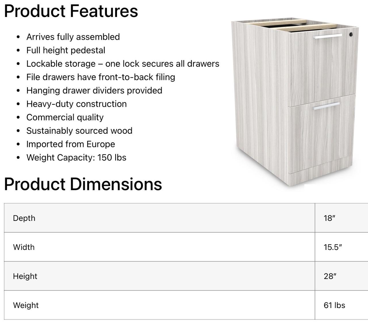  i5 Industries Rayne Under-Desk File-File Drawer Storage Pedestal RN-FF24 