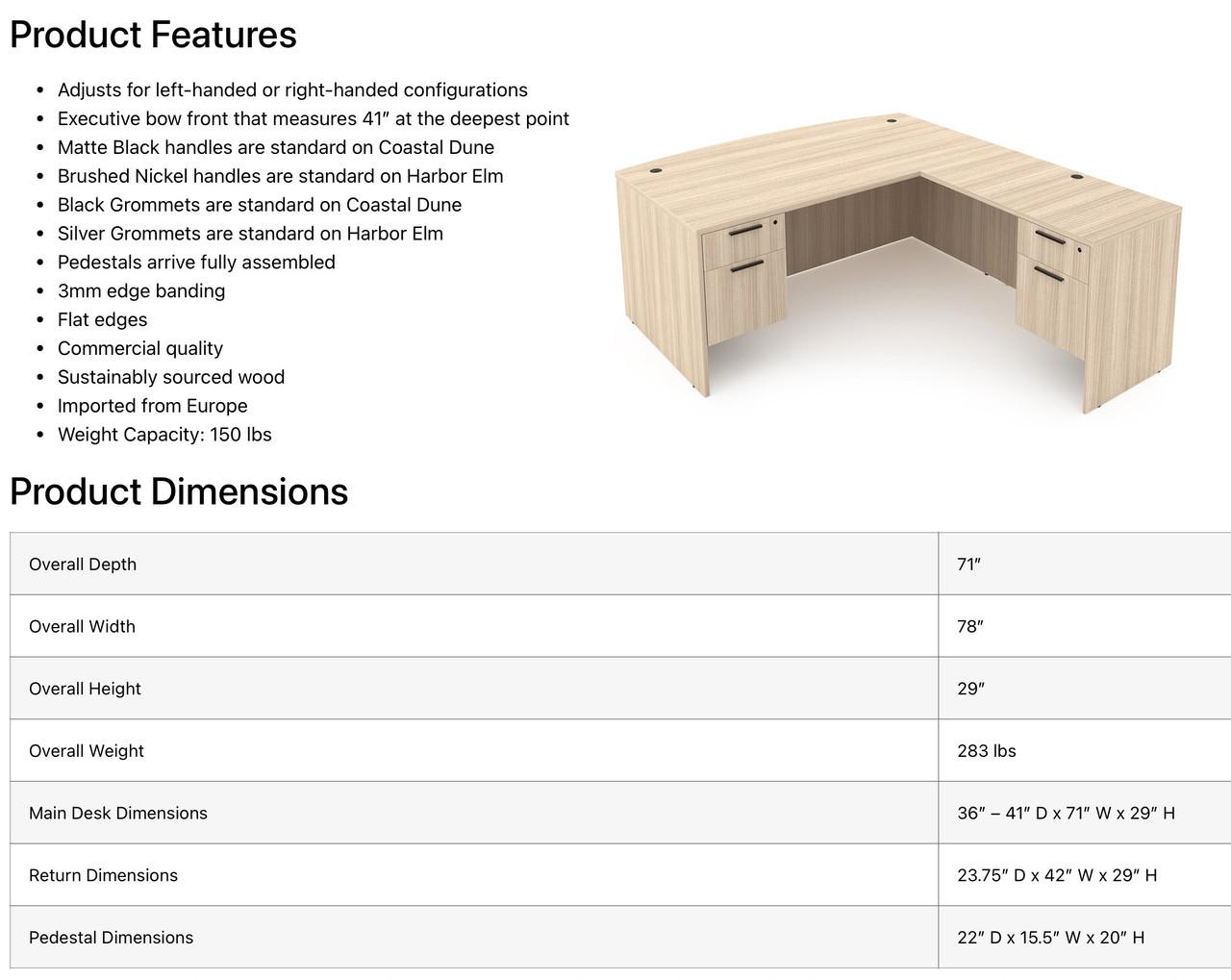  i5 Industries Rayne 71x78 Reversible Bow Front L-Desk with Suspended Pedestals 