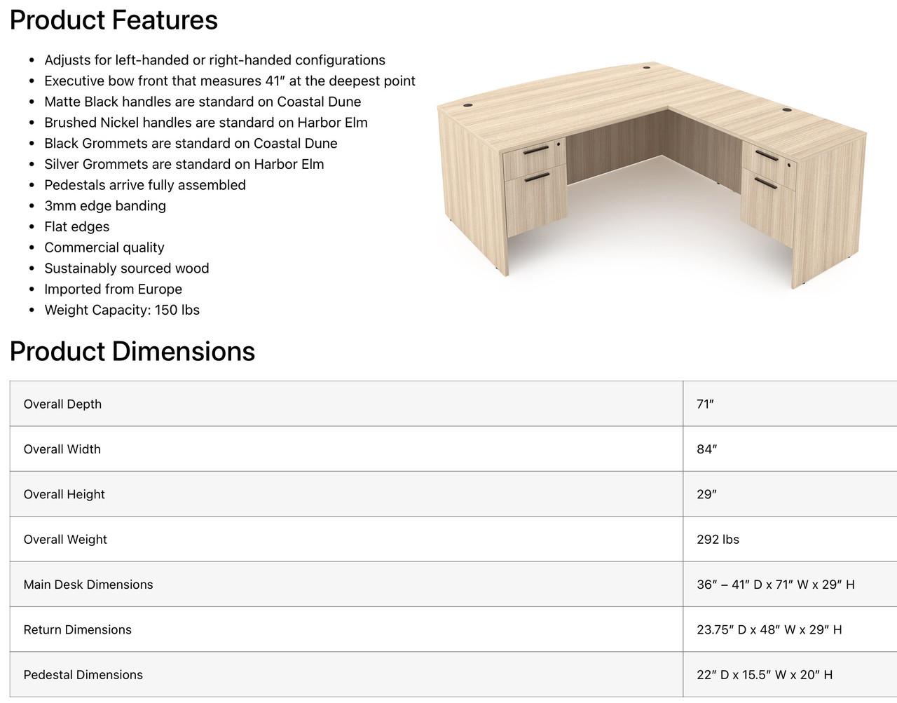  i5 Industries Rayne 71" x 84" Reversible Bow Front L-Desk with 4 Drawers RN-BD7184P-1 