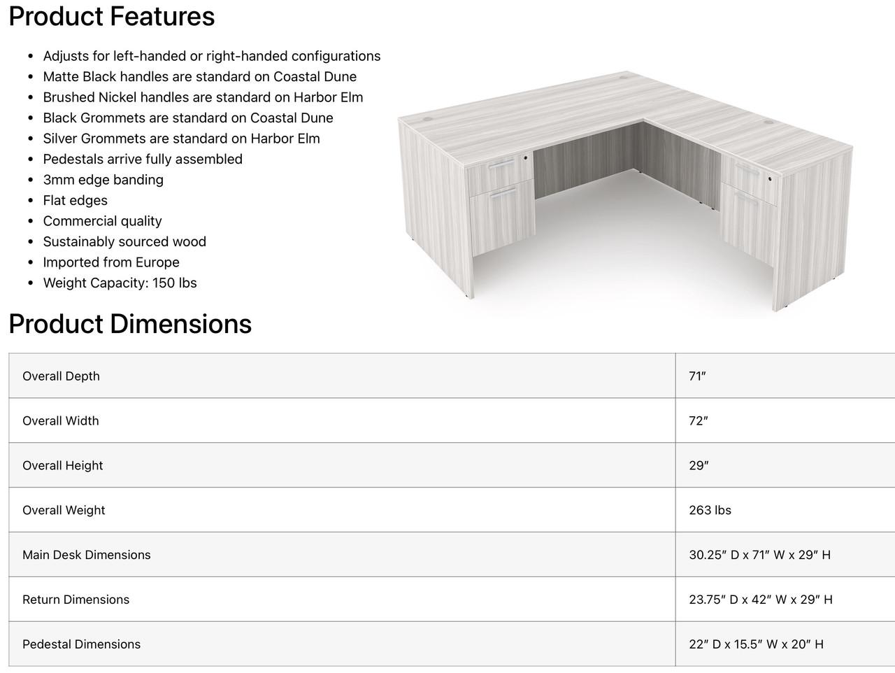  i5 Industries Rayne 71" x 72" Reversible L-Desk with Drawers RN-D7172P-3 