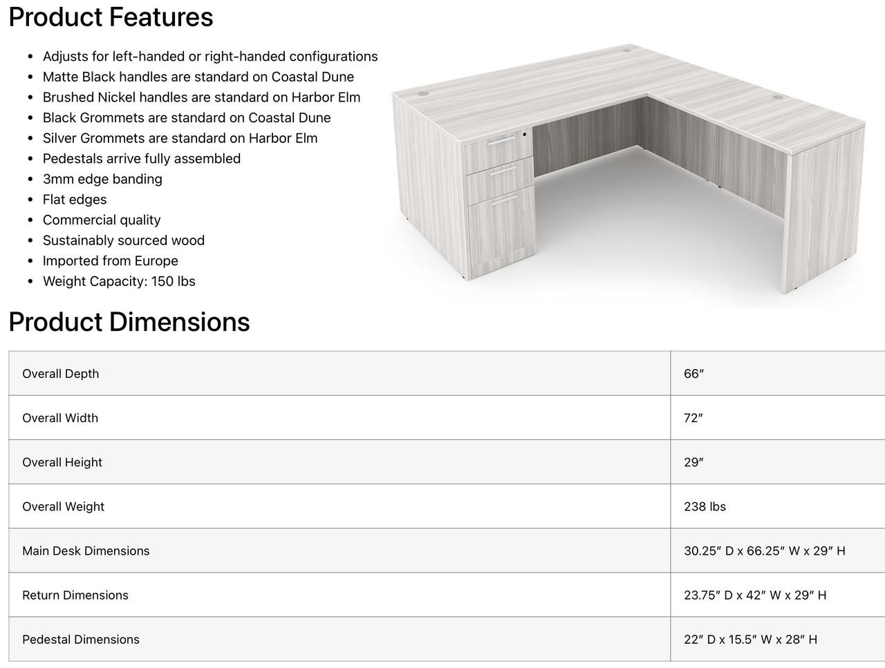  i5 Industries Rayne 66" x 72" Reversible L-Desk with Full Pedestal RN-D6672P-4 