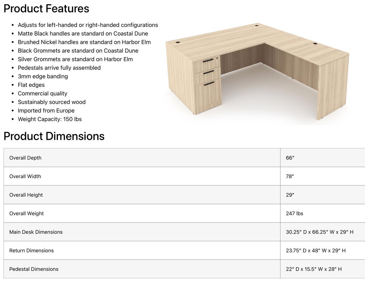  i5 Industries Rayne 66" x 78" Reversible L-Shaped Office Desk with Full Pedestal RN-D6678P-2 
