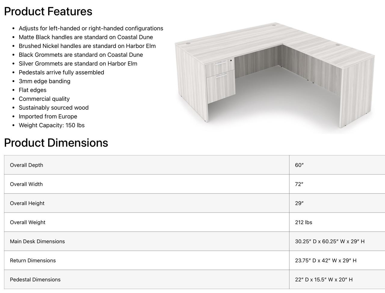  i5 Industries Rayne 60" x 72" Reversible L-Shaped Office Desk with Suspended Pedestal RN-D6072P-1 